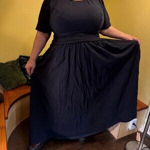 eShakti Ruched waist cotton knit maxi, 4X